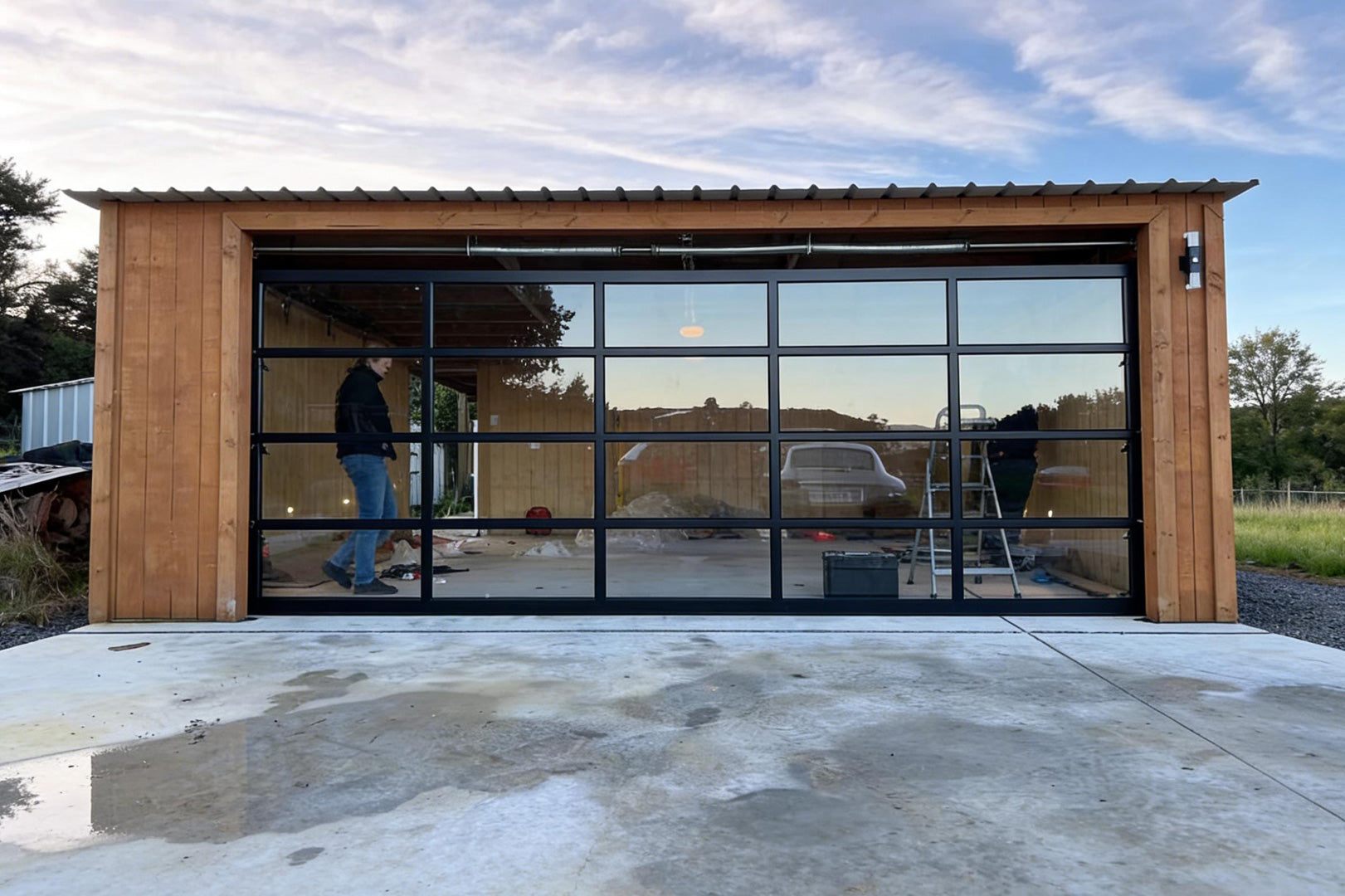 Transparent flip-up garage door